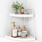 Forbena White 2 Tier Corner Bathroom Counter Organizer, Bathroom Countertop Shelf Organizer for Kitchen Sink, 2 Tier Makeup V