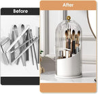 Makeup Organizer Vanity 360 Rotating Makeup Brush Holder Organizer with Lid Clear Makeup Brushes Organizer for Vanity Desktop