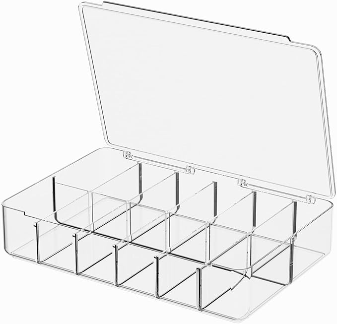 Clear Acrylic Makeup Organizer with Cover - 12 Compartments Cosmetic and Jewelry Organizer for Vanity and Desk Storage