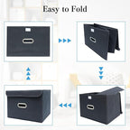 STOREONE Fabric Storage Cube Bins Foldable Organizer Container Collapsible Basket with Lids and Metal Handles, for Home, Bedr