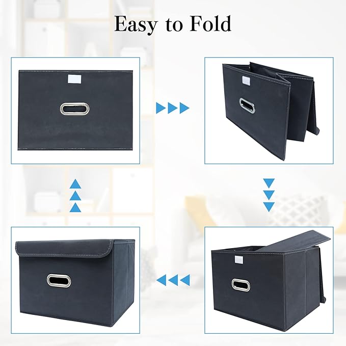 STOREONE Fabric Storage Cube Bins Foldable Organizer Container Collapsible Basket with Lids and Metal Handles, for Home, Bedr