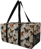 NGIL Extra Large Utility Tote Reusable Grocery Organizing Bag Oversized Collapsible for Storage, Picnic,Car, Beach (Wild Horse-black)