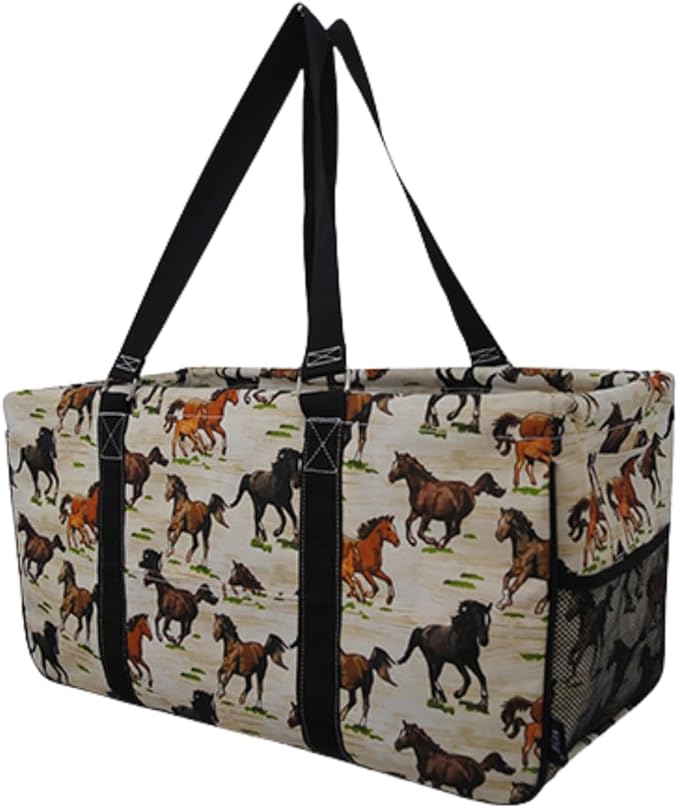 NGIL Extra Large Utility Tote Reusable Grocery Organizing Bag Oversized Collapsible for Storage, Picnic,Car, Beach (Wild Horse-black)