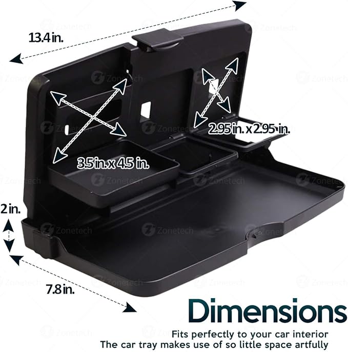 ZONETECH Multi-Functional Portable Foldable Car Backseat Tray Desk - Black Vehicle Table for Food, Meal, Snack, Laptop - Stay Organized When on The Go (1-Pack)