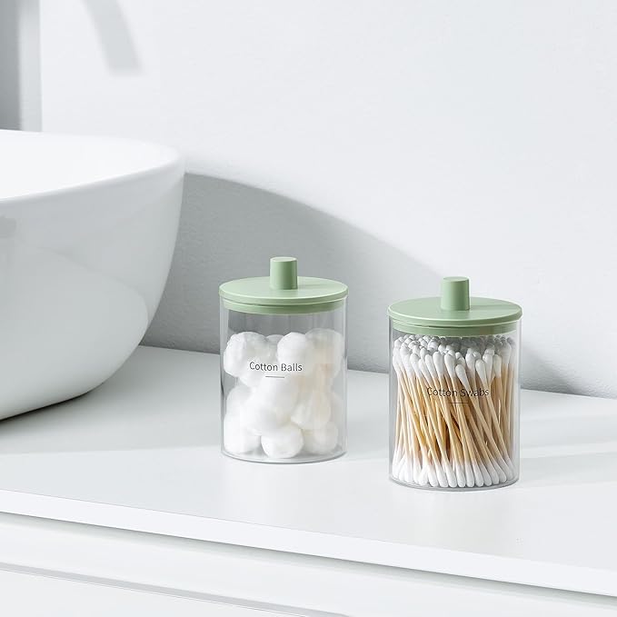 TIPGO Glass Qtip Holder Dispenser for Bathroom - 10 oz Clear Canister Apothecary Jar for Cotton Swabs, Balls, Pads, Floss Pic