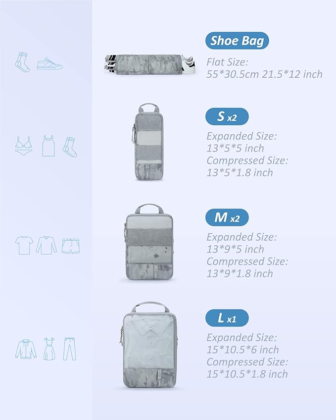 BAGSMART 6 Set /4 Set/2 Set Compression Packing Cubes for Travel, Lightweight Luggage Organizer Bags, Durable Space Saver Bag