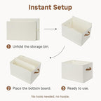 StorageWorks Foldable Storage Bins with PU Handles, Closet Storage Baskets, Fabric Bins for Clothes Storage, Ivory White, 3-P