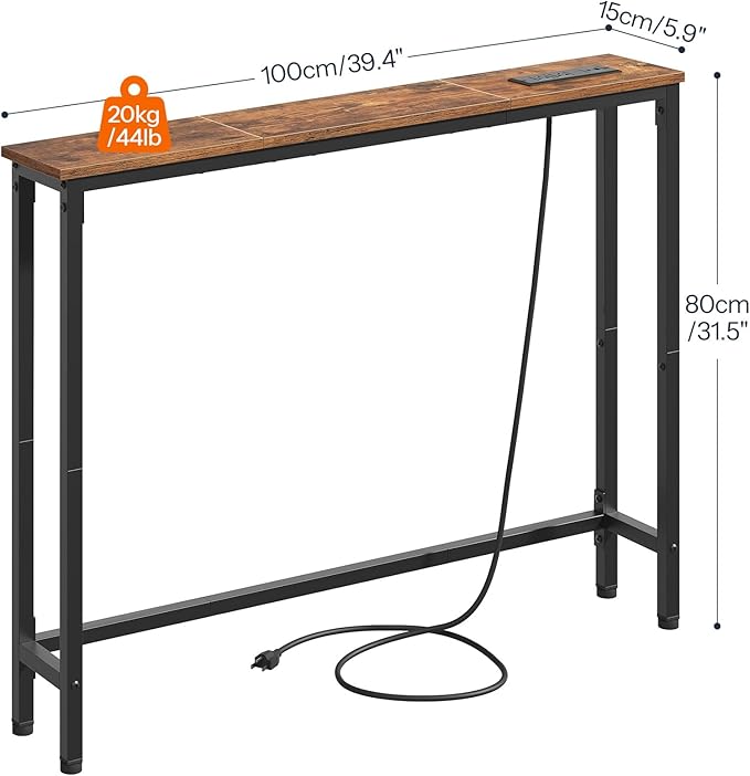 HOOBRO Floating Shelves and Console Table Bundle, 15 Inch Wall Shelf Set of 2, 39.4 Inch Narrow Entryway Table with Power Out