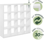 Furinno Cubicle Book Shelf, 16-Cube Bookshelf, Extra Thick Frame Reversible Bookcase with Open Back, 14.6" x 58" x 58", for L