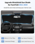 Custom Fit Windshield Sun Shade for Ford F150 2021-2026 (Lariat, Raptor, King Ranch), Blocks UV & Heat, Front Window Sunshade Accessories, Easy Fold & Store Keep Your Car Cooler