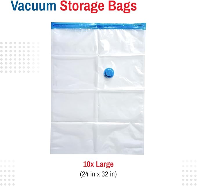10 Pack Large Vacuum Storage Bags for Comforters, Blankets & Clothes – Vacuum Sealed Compression Bags with Hand Pump – Space 