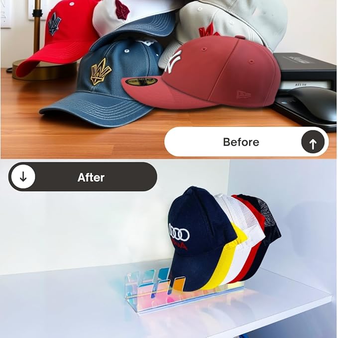 2-Pack Acrylic Hat Racks For Baseball Caps | Hat Storage for Baseball Caps, Closet Shelf Organizer, Bedroom, Dresser, Office 