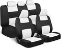 BDK PolyPro Car Seat Covers Full Set in White on Black, Front and Rear Split Bench Seat Covers for Cars, Easy to Install Car 
