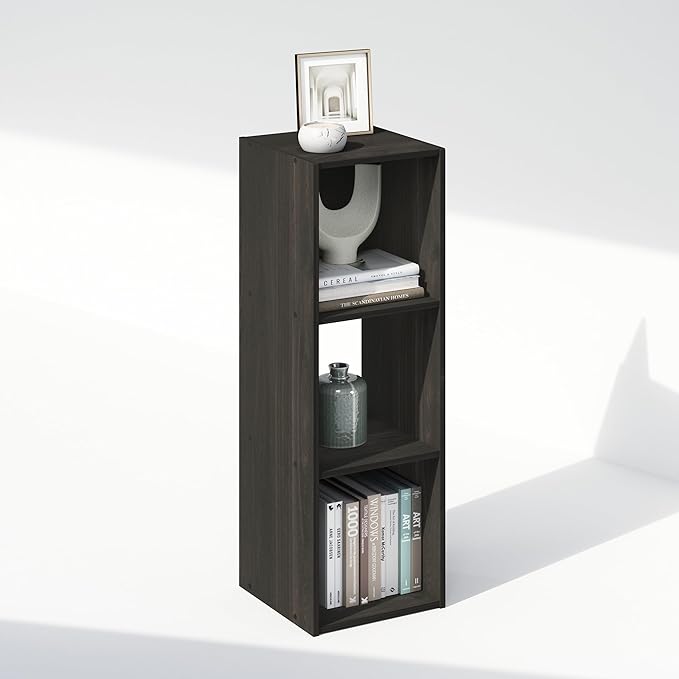 Furinno PELLI Book Shelf, 3-Cube Bookshelf, Cube Storage Organizer Bookcase, 11.7 x 12.1 x 35.4, for Living Room, Bedroom, Ho