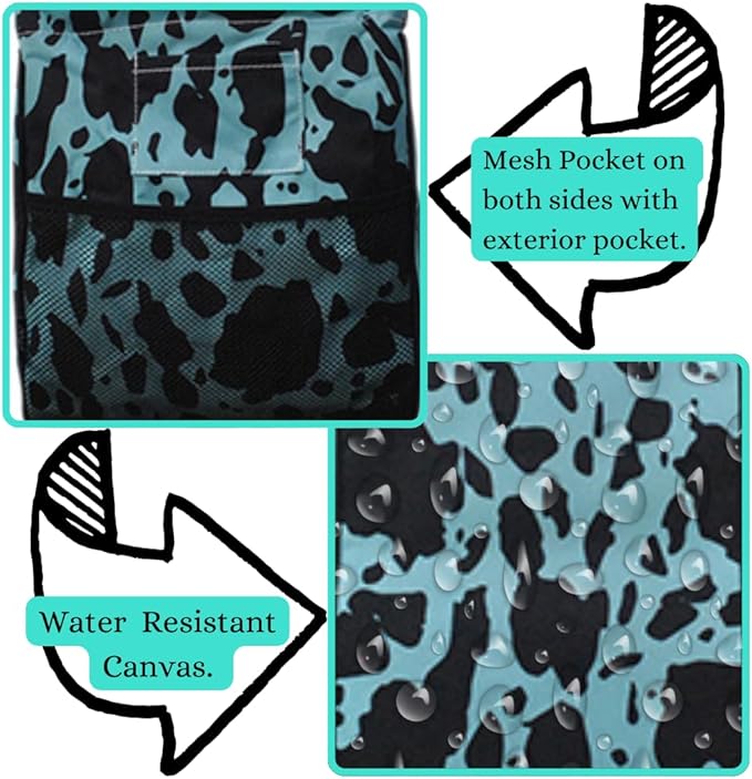 NGIL Extra Large Utility Tote Reusable Grocery Bag Oversized Collapsible for Groceries, Storage, Picnic, Beach (Cow Turquoise- Turquoise)