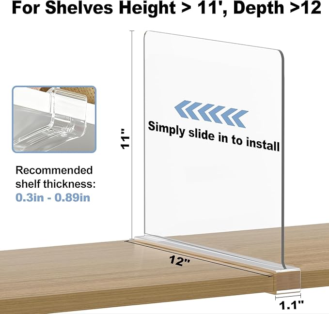 Purse Organizer for Closet Shelf Dividers: 11-inch Tall(Higher Version) Adjustable Clear Acrylic Bag Storage Organizer for Ha