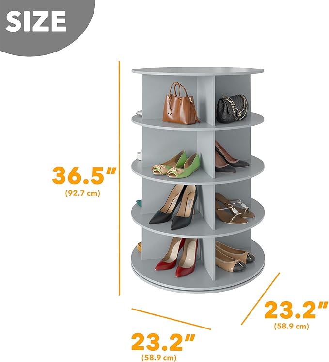 SpaceAid 4 Tier Rotating Shoe Rack Tower, Spinning Shoe Display Lazy Susan, Revolving 360 Shoe Rack Storage Round Carousel, V