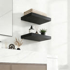15.7 inch Black Floating Shelves Set of 2, Solid Wood Wall Mounted Shelves, Heavy Duty Display Storage Shelves for Bedroom, L