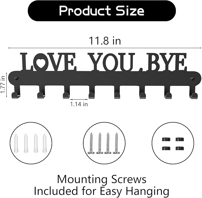 Key Holder for Wall - 'Love You Bye' Key Hooks,Key Holder Wall Mount Self Adhesive, Key Rack Wall Mount for Wall No Drill for