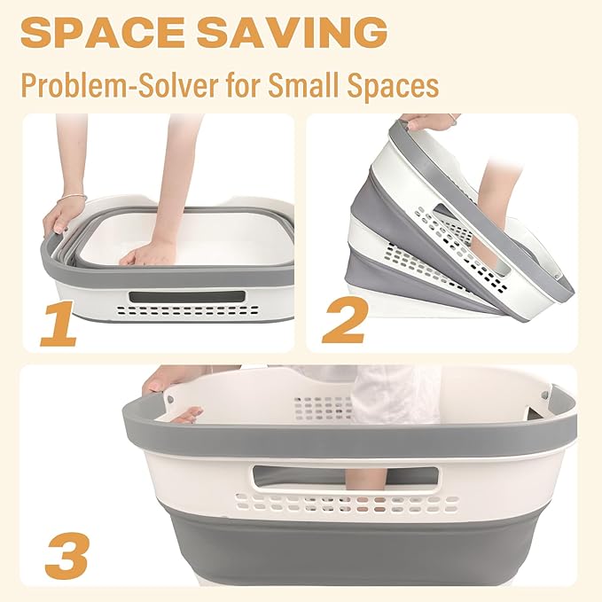 OOAMBB 43L+43L Collapsible Laundry Baskets plastic, Pop Up Laundry hamper/Storage Container, Foldable Laundry Basket with Han