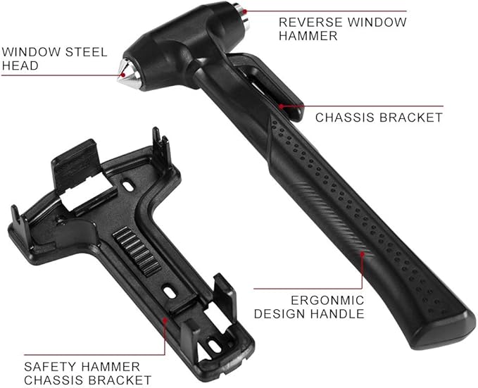 2-Pack Car Safety Hammer, 3-in-1 Auto Emergency Escape Hammer with Window Breaker and Seat Belt Cutter, Striking Black Emerge