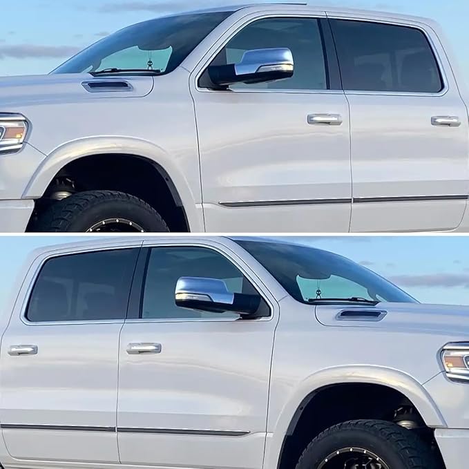 Spec-D Tuning Chrome Power Fold + Heated + Puddle Light Side Mirrors Compatible with 2019-2024 Dodge Ram 1500, Left + Right Pair