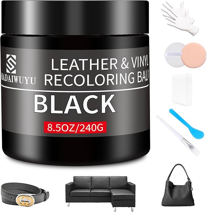 Leather Recoloring Balm,8.5oz Leather Color Restorer,Black Leather Repair kit for Furniture and Car Interior,Leather Couch Sc