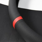 Quick Install Sporty Perforated Nappa Leather Steering Wheel Cover with Red Circular Stripe Trim Universal fit Any 14½ to 15 inches Car Pickup SUV 14.5 to 15 inches SW