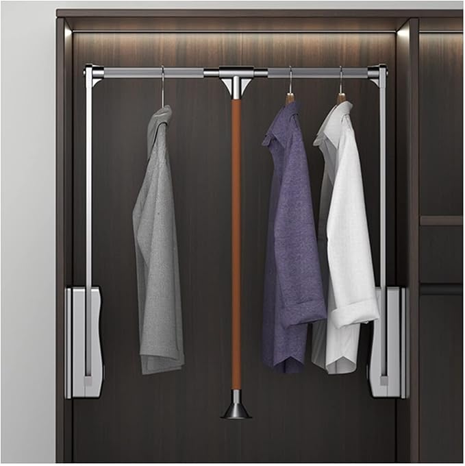 Pull Out Clothes Rail Extendable Pull Out Closet Rod - Stainless Steel Wardrobe Rail Tube, Pull-Down Clothes Organizer with S