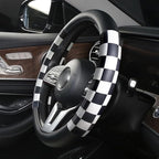 Dotesy Lattice Car Steering Wheel Cover Microfiber Leather Non-Slip Comfort Universal 15 inch Checkered Plaid Wheel Protector
