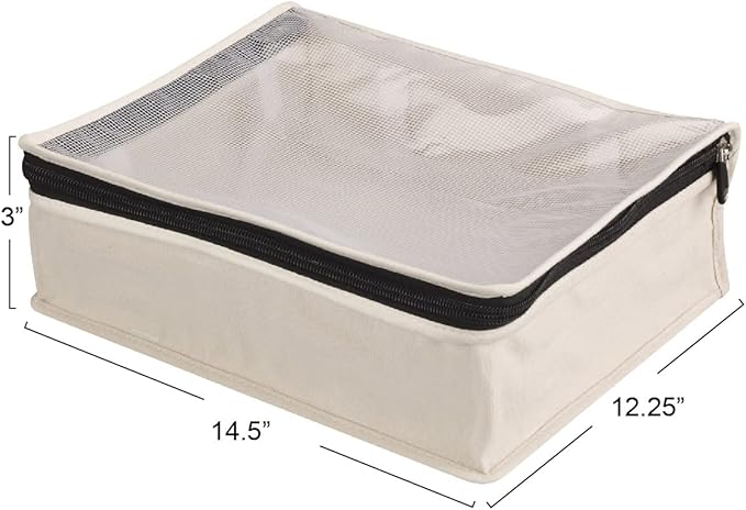 Household Essentials Canvas Sweater Storage Bags, 2-Pack, Breathable Cotton, Under-Bed Zippered Storage with Clear Top Window