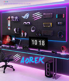 Peg Board with RGB+IC LED Strip Lights,2PCS Metal Pegboard Panels,Heavy Duty Pegboard Gaming Room Wall Organizer with Hooks,D