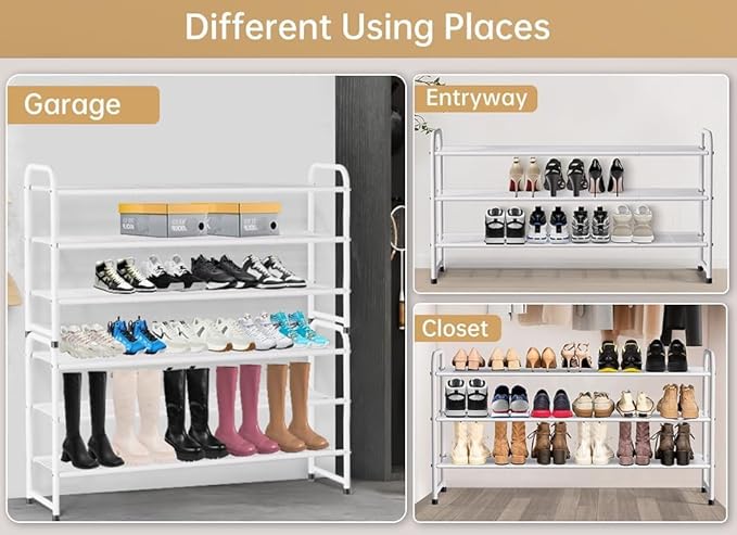 KEETDY 3-Tier Long Shoe Rack for Closet Metal Shoe Organizer for Entryway, Wide Stackable Shoe Storage Shelf with Sturdy Wire