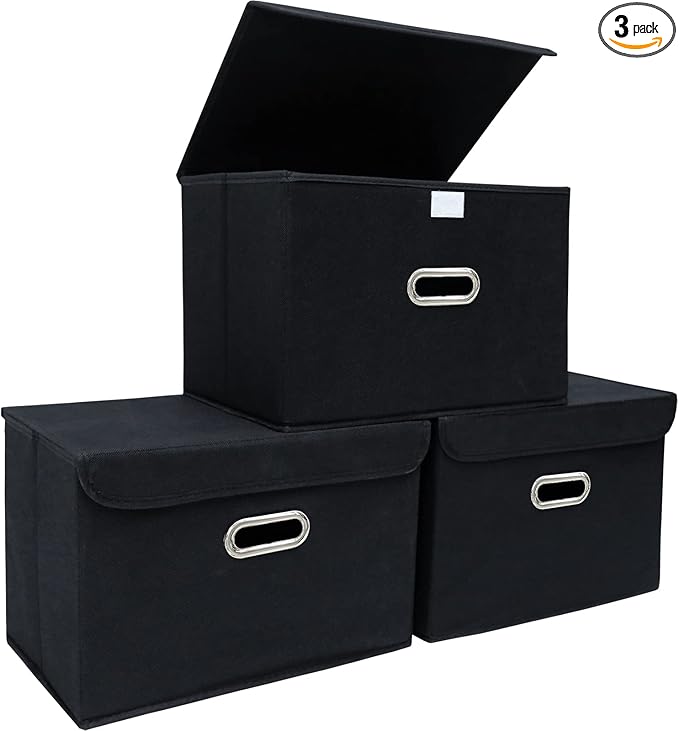 STOREONE Fabric Storage Cube Bins Foldable Organizer Container Collapsible Basket with Lids and Metal Handles, for Home, Bedr