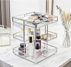 Hersoo 360 Degree Rotation Cosmetic Organizer -Premium Makeup Storage with Spin Base,Antique Countertop Cosmetic Storage,Larg