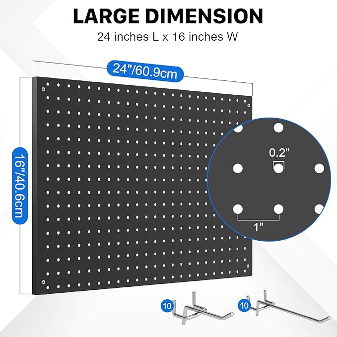 Peg Board, 2 Pack Metal Pegboard Panels Black Pegboards Wall Organizer with Frame Large Heavy Duty Peg Board with Hooks for W