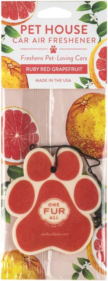 One Fur All Pet House Air Freshener - Ruby Red Grapefruit Pack of 4 - Non-toxic, Pet-Friendly for Small Spaces & Car - Hangin