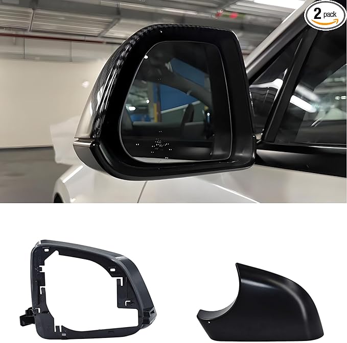 Fits For Tesla Model Y Left driver Side Wing Mirror Cover and Mirror Frame Set Rearview Lower Holder Tray Cap Housing 2021-2024(left side black)