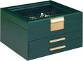 Somduy Jewelry Box Organizer for Women,3 Layers PU Leather Jewelry Storage Display Box with Glass Lid,Gift for people,3 Drawe