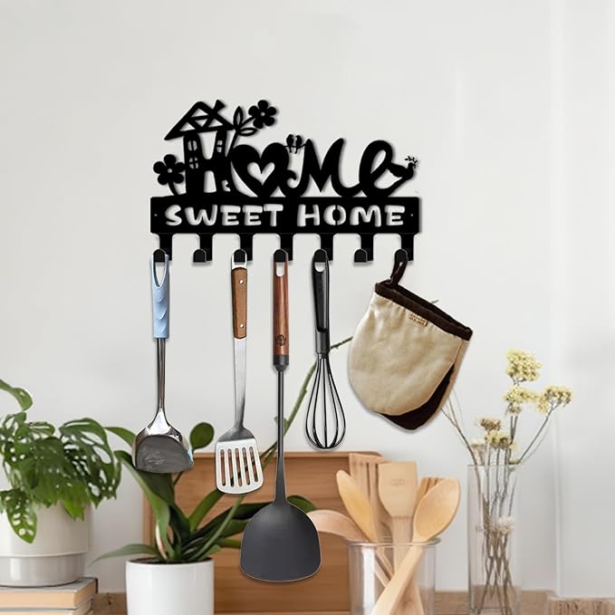 Key Holder Wall Mount, Home Sweet Home Sign, Key Holder Wall for Wall Decorative with 6 Hooks, Organizer Rack Hanger for Entr