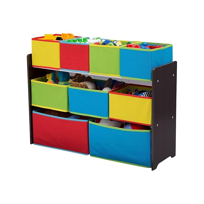 Delta Children Deluxe Multi-Bin Toy Organizer with Storage Bins, Dark Chocolate/Primary Colored Bins