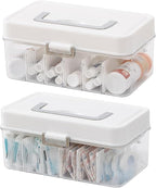 2 Pack Clear Bandages Organizer Container with Handle, Plastic Bandage and Tapes Storage Box for Bathroom Medicine Cabinet, F