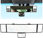 15" Rear View Mirror with Baby Mirror, Panoramic Anti-Glare Wide Angle Convex Rearview Mirror, Vehicle Interior Clip-on Rear View Baby Mirror Extender Reduce Blind Spot