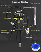 Atsafepro Digital Tire Pressure Gauge with Inflator, 0-200 PSI, 2.5" Screen, ±1% High Accuracy, Auto Shut-Off, Rubber Hose & 1/4" NPT Quick Connect Plug & Locking Air Chuck for Cars, Motors, Bikes