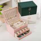 GUOER Jewelry Box for Women Girl Wife 3 Layers Large PU Leather Jewelry Organizer Storage Case with Two Layers Display for Ea
