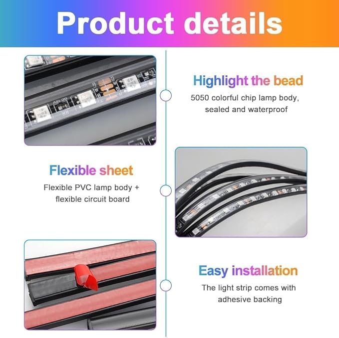 Underglow LED Lights for Cars, 4PCS Waterproof Car Underglow Kit with App & Remote Control, 16 Million DIY Colors Exterior Ambient Lighting Car with Music Mode, DC 12V - 47Inch x2 & 35Inch x2