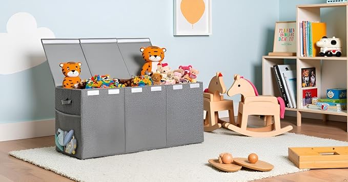Extra Large Toy Storage Organizer with Lid, Large Toy Box Collapsible Toy Chest Storage Box Design - Toys Bin with Dividers f