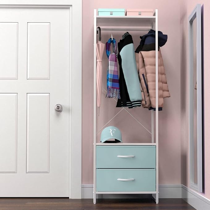 Sorbus Premium Cothing Rack with Drawers - Heavy Duty Wardrobe Closet with Metal Frame & Wooden Top - 70Inch Tall Garment Rac