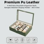 Bracelets Organizer Rods Bangles Display Holder, Clear See through Lid Leather Velvet Jewelry Storage Box Case for Women, 4 R