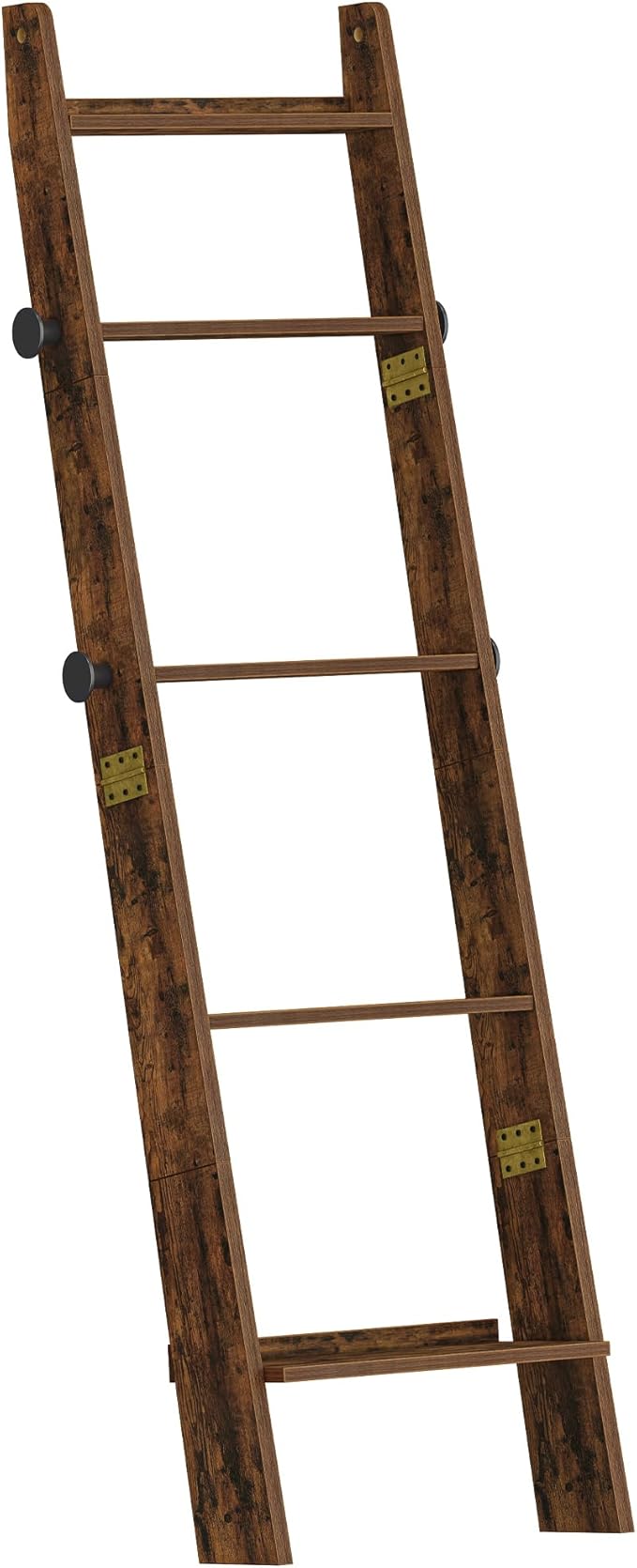 Hzuaneri Blanket Ladder for Living Room, Decorative Quilt Rack with 4 Removable Hooks, 5-Tier Blanket Ladder Shelf for Bedroo